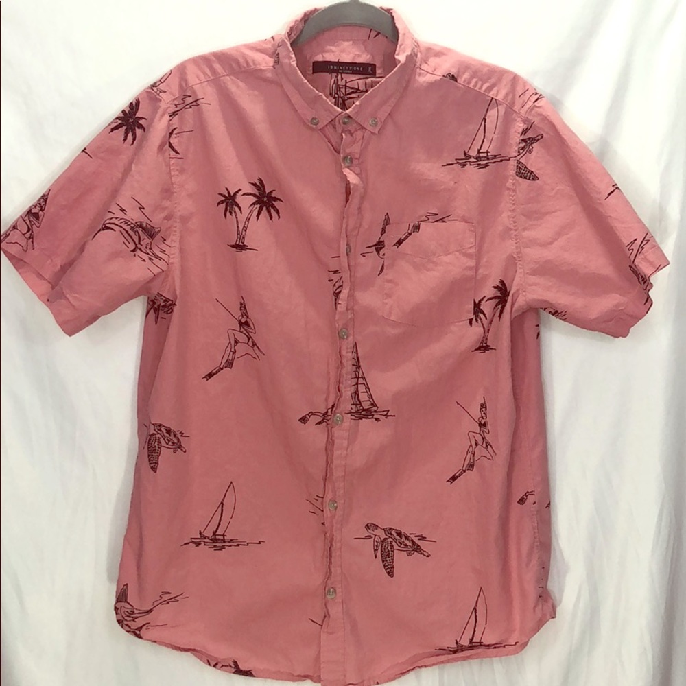 19 NinetyOne Beach Theme Short-Sleeve Casual Shirt